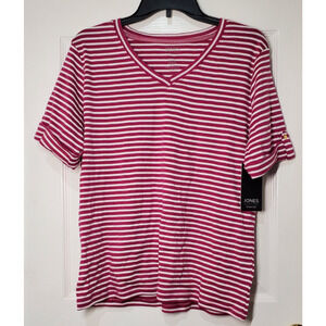 NWT Jones New York Signature Red & White Striped Knit Top Size XL Short Sleeve